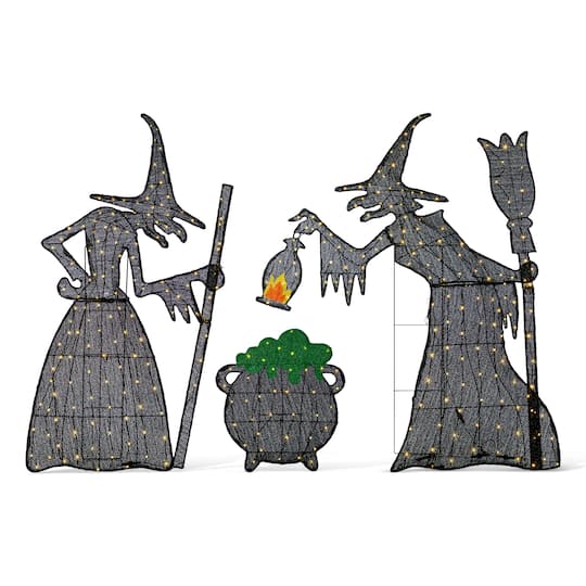 Michaels, Glitzhome® Set of 3 Lighted Halloween 2.5D Witches with Cauldron Outdoor Decor – Category: Halloween Porch Decor
